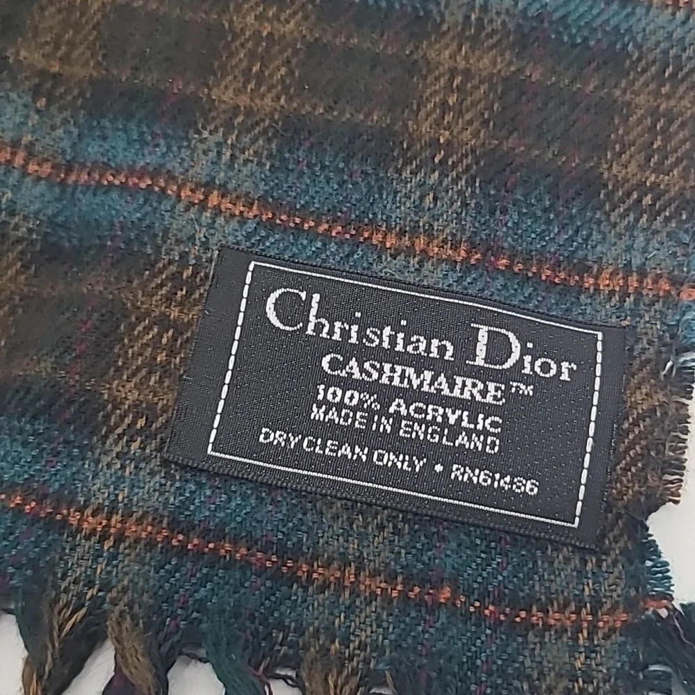 Vintage Christian Dior cashmaire tartan plaid scarf